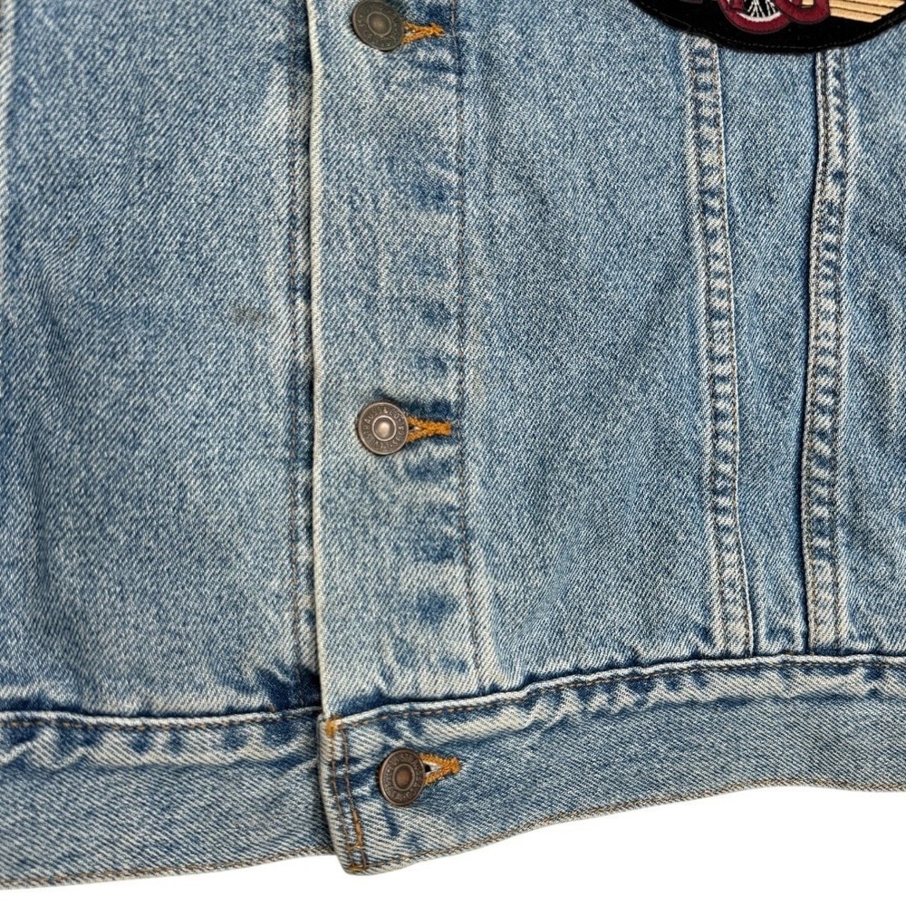 Vintage Levis Denim Vest XL Riding For Christian Motorcycles Patches Harley Pins - Picture 7 of 16